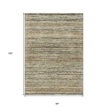 8' X 10' Beige Striped Washable Indoor Outdoor Area Rug