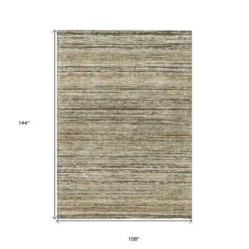 9' X 12' Beige Striped Washable Indoor Outdoor Area Rug