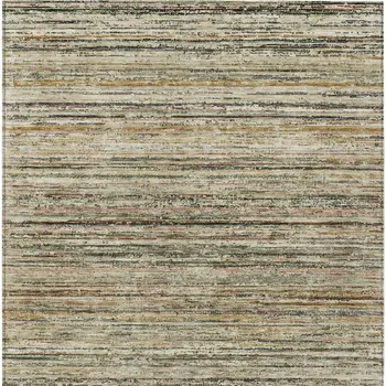 10' X 14' Beige Striped Washable Indoor Outdoor Area Rug