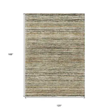 10' X 14' Beige Striped Washable Indoor Outdoor Area Rug