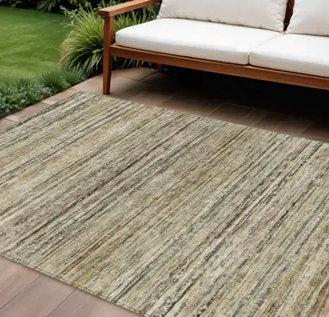 10' X 14' Beige Striped Washable Indoor Outdoor Area Rug