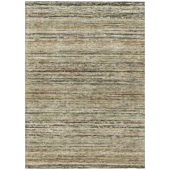 10' X 14' Beige Striped Washable Indoor Outdoor Area Rug