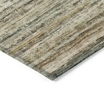 10' X 14' Beige Striped Washable Indoor Outdoor Area Rug