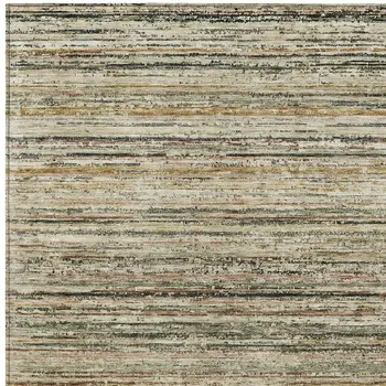 10' X 14' Beige Striped Washable Indoor Outdoor Area Rug