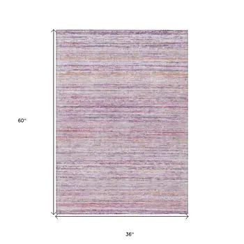 3' X 5' Mauve Striped Washable Indoor Outdoor Area Rug