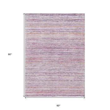 5' X 8' Mauve Striped Washable Indoor Outdoor Area Rug
