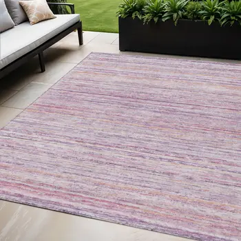 5' X 8' Mauve Striped Washable Indoor Outdoor Area Rug