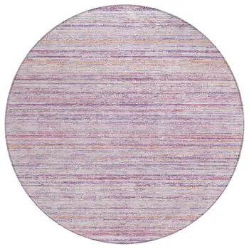 8' Mauve Round Striped Washable Indoor Outdoor Area Rug
