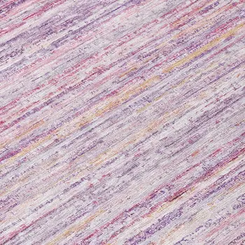 8' Mauve Round Striped Washable Indoor Outdoor Area Rug