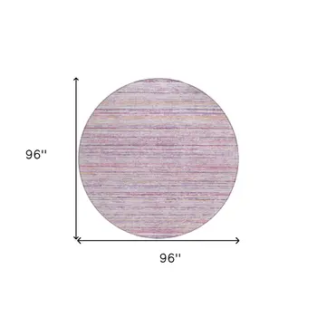 8' Mauve Round Striped Washable Indoor Outdoor Area Rug