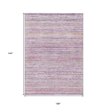 9' X 12' Mauve Striped Washable Indoor Outdoor Area Rug