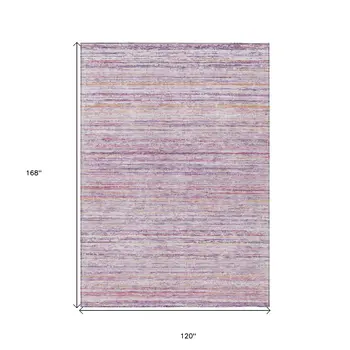 10' X 14' Mauve Striped Washable Indoor Outdoor Area Rug