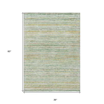 3' X 5' Mint Green Striped Washable Indoor Outdoor Area Rug