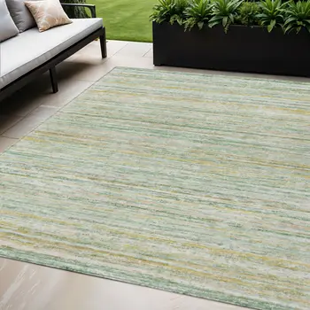 5' X 8' Mint Green Striped Washable Indoor Outdoor Area Rug