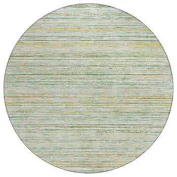 8' Mint Green Round Striped Washable Indoor Outdoor Area Rug