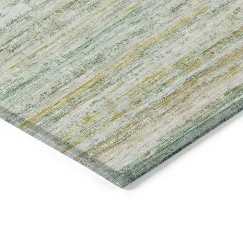8' Mint Green Round Striped Washable Indoor Outdoor Area Rug