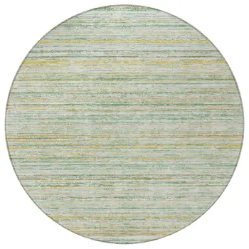 8' Mint Green Round Striped Washable Indoor Outdoor Area Rug