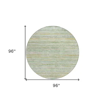 8' Mint Green Round Striped Washable Indoor Outdoor Area Rug