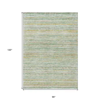 8' X 10' Mint Green Striped Washable Indoor Outdoor Area Rug