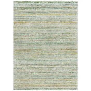 9' X 12' Mint Green Striped Washable Indoor Outdoor Area Rug