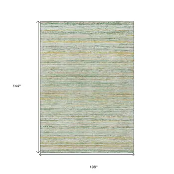 9' X 12' Mint Green Striped Washable Indoor Outdoor Area Rug