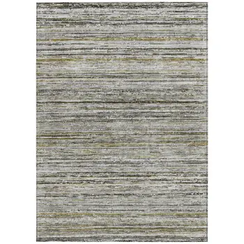 3' X 5' Pewter Striped Washable Indoor Outdoor Area Rug
