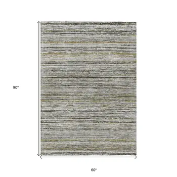 5' X 8' Pewter Striped Washable Indoor Outdoor Area Rug