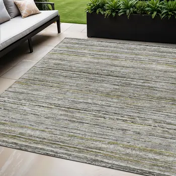 5' X 8' Pewter Striped Washable Indoor Outdoor Area Rug