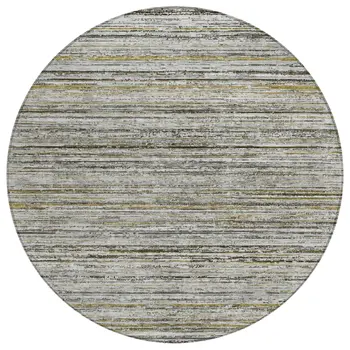 8' Pewter Round Striped Washable Indoor Outdoor Area Rug