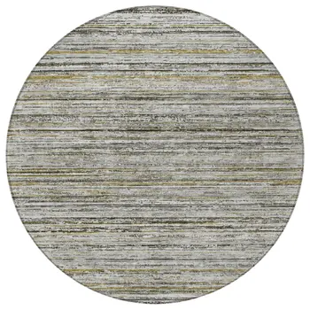 8' Pewter Round Striped Washable Indoor Outdoor Area Rug