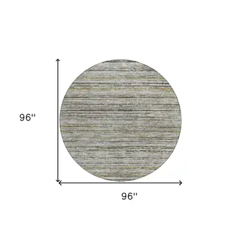 8' Pewter Round Striped Washable Indoor Outdoor Area Rug