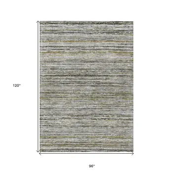 8' X 10' Pewter Striped Washable Indoor Outdoor Area Rug