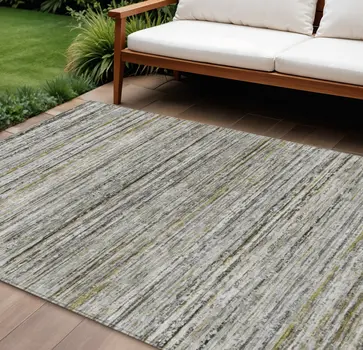 8' X 10' Pewter Striped Washable Indoor Outdoor Area Rug