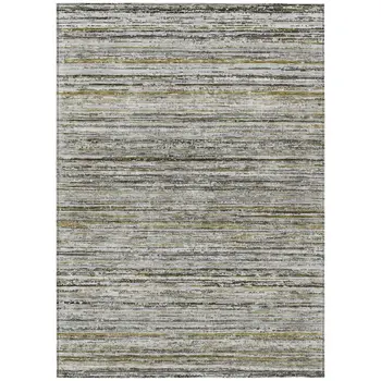8' X 10' Pewter Striped Washable Indoor Outdoor Area Rug