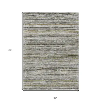 10' X 14' Pewter Striped Washable Indoor Outdoor Area Rug