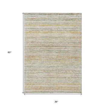 3' X 5' Sage Striped Washable Indoor Outdoor Area Rug