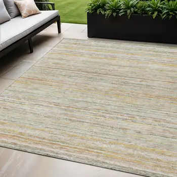 5' X 8' Sage Striped Washable Indoor Outdoor Area Rug