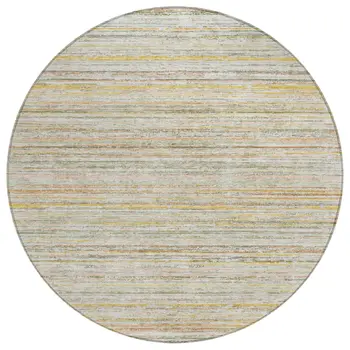 8' Sage Round Striped Washable Indoor Outdoor Area Rug