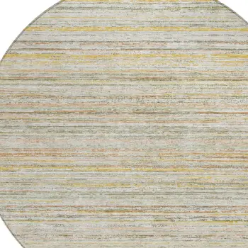 8' Sage Round Striped Washable Indoor Outdoor Area Rug