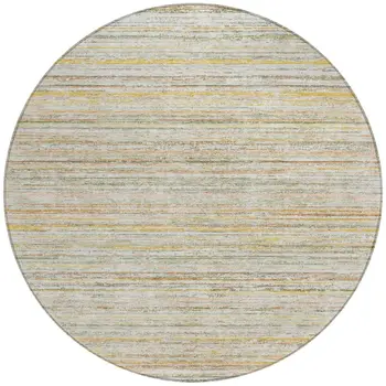 8' Sage Round Striped Washable Indoor Outdoor Area Rug