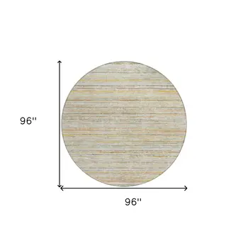 8' Sage Round Striped Washable Indoor Outdoor Area Rug
