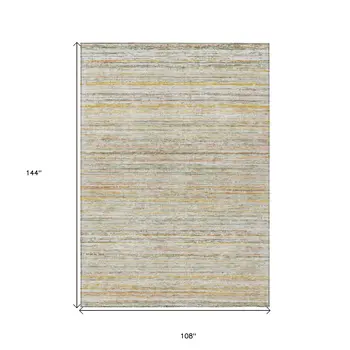 9' X 12' Sage Striped Washable Indoor Outdoor Area Rug