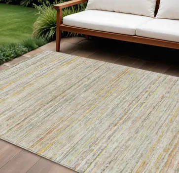 9' X 12' Sage Striped Washable Indoor Outdoor Area Rug