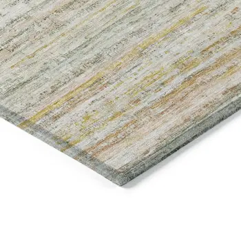 9' X 12' Sage Striped Washable Indoor Outdoor Area Rug