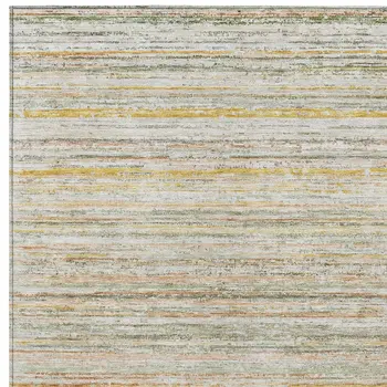 9' X 12' Sage Striped Washable Indoor Outdoor Area Rug