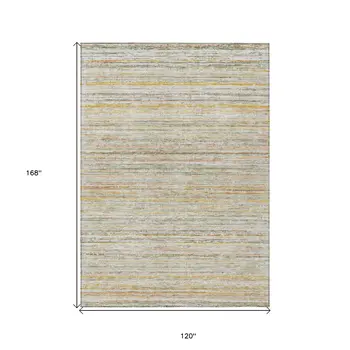 10' X 14' Sage Striped Washable Indoor Outdoor Area Rug