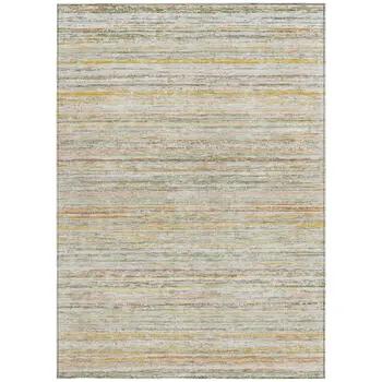 10' X 14' Sage Striped Washable Indoor Outdoor Area Rug