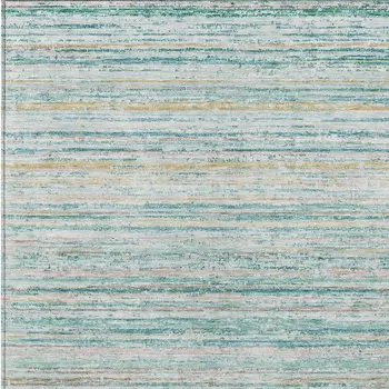 3' X 5' Teal Blue Striped Washable Indoor Outdoor Area Rug