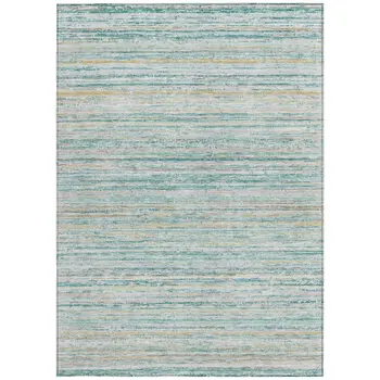 8' X 10' Teal Blue Striped Washable Indoor Outdoor Area Rug