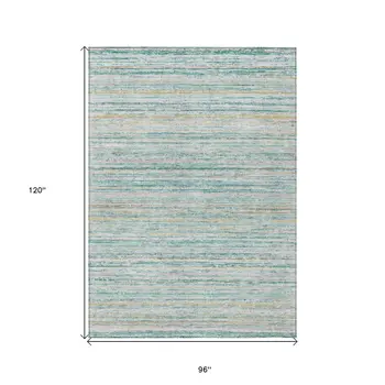 8' X 10' Teal Blue Striped Washable Indoor Outdoor Area Rug
